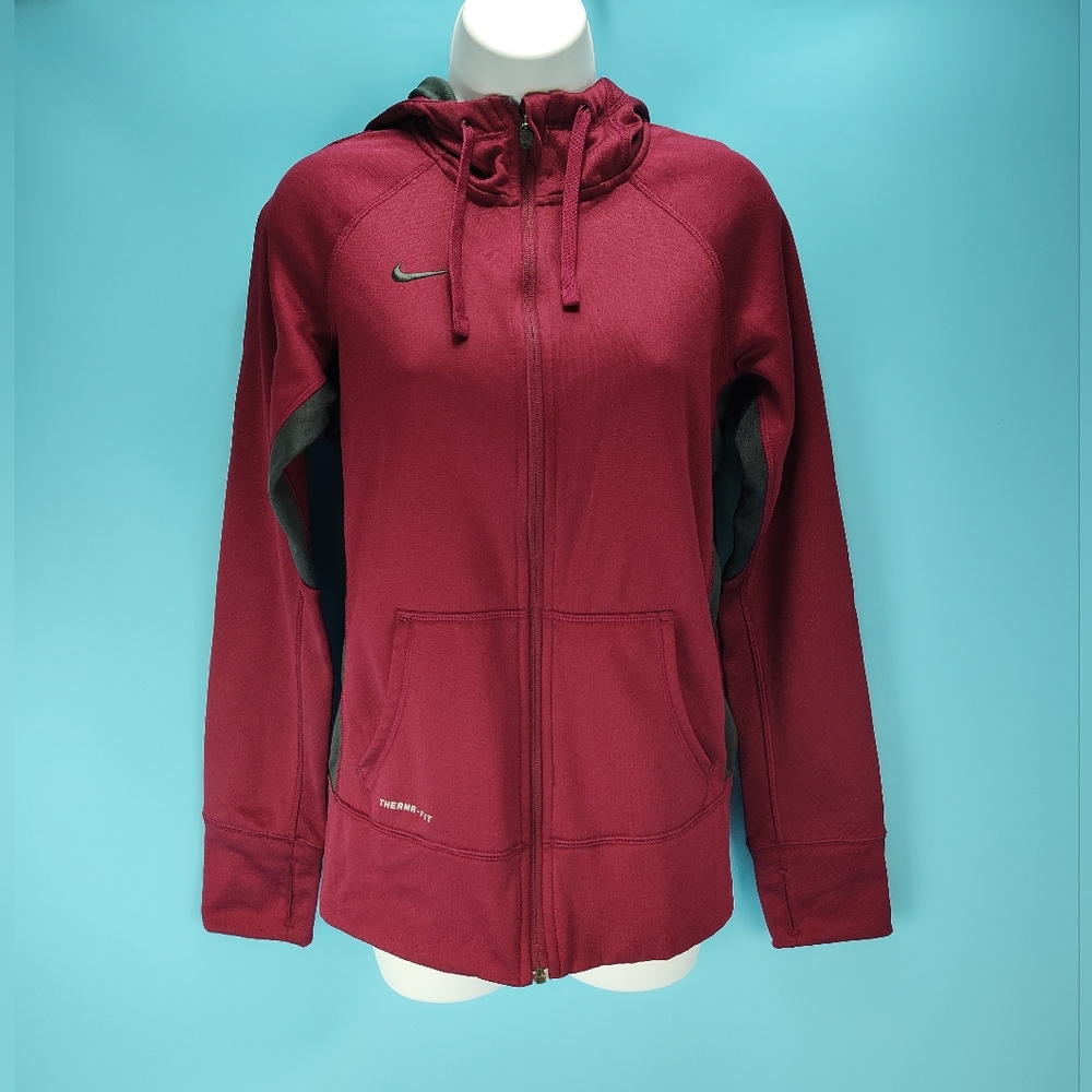 Nike Therma Fit Womans Size S Full Zip Long Sleeve Athletic Hoodie Maroon / Gray